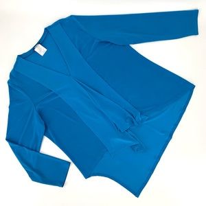 Bali Sky Blue Draped Front Asymmetrical Hem Long Sleeve Shirt,